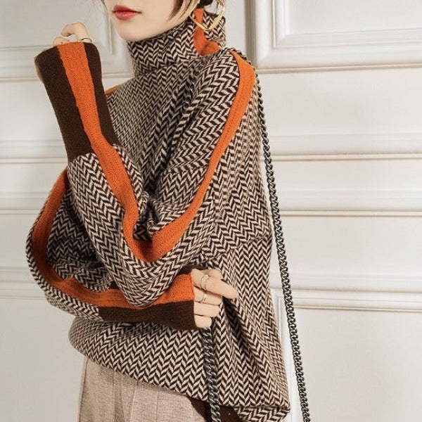 Lidia™ | Sweter z wysokim kołnierzem i wyrazistymi kontrastowymi paskami