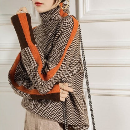 Lidia™ | Sweter z wysokim kołnierzem i wyrazistymi kontrastowymi paskami