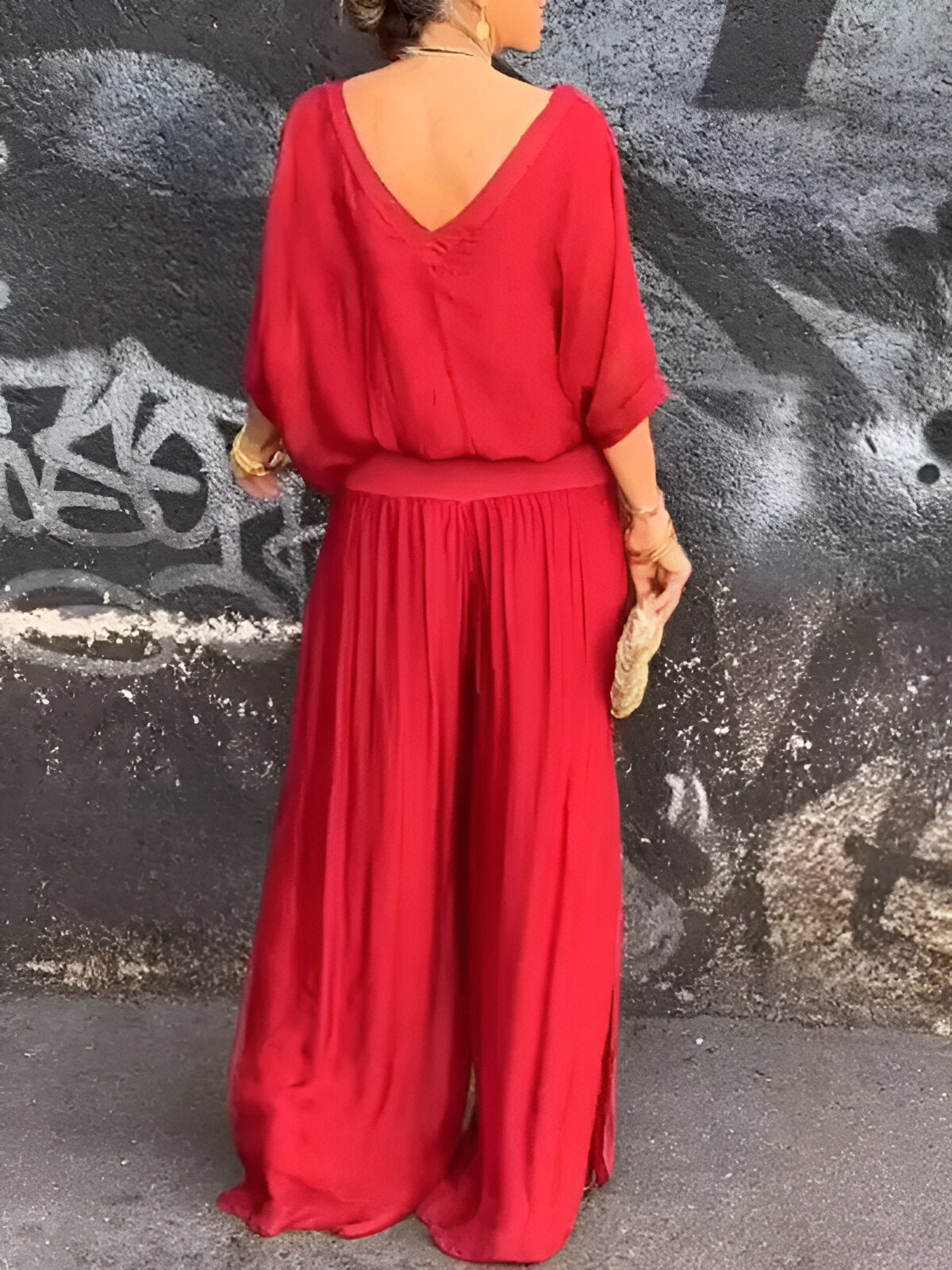 Louise™ | Elegancki zestaw z topem w serek i spodniami