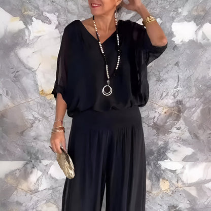 Louise™ | Elegancki zestaw z topem w serek i spodniami