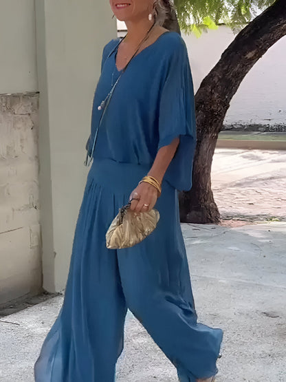 Louise™ | Elegancki zestaw z topem w serek i spodniami