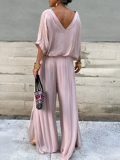 Louise™ | Elegancki zestaw z topem w serek i spodniami